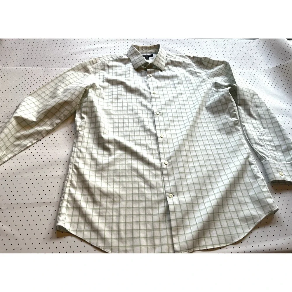 Banana Republic Non-Iron Slim Fit Windowpane‎ Dress Shirt Men's XL Green Stripe